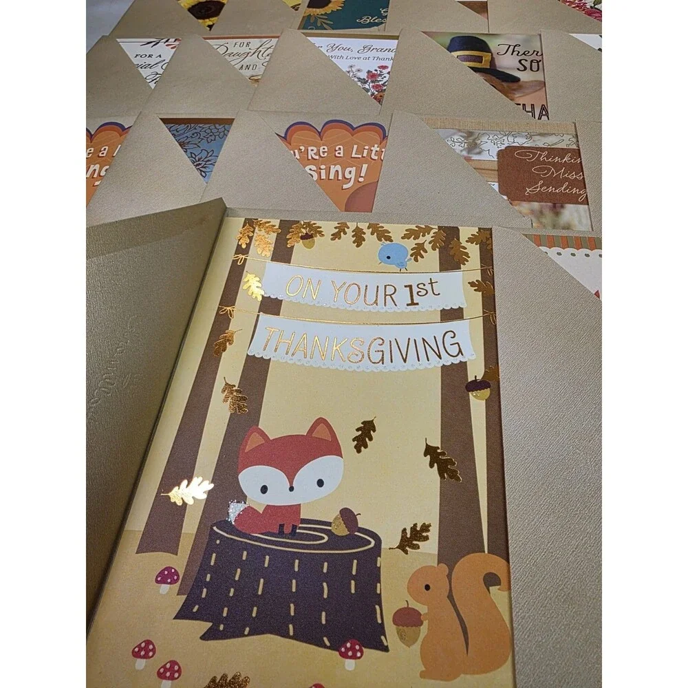 Thanksgiving Day Greeting Cards w/ Envelopes (30 Cards w/ Greetings Inside)